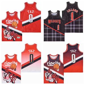 Szkoła średnia Wildcats 0 Ripcity Taz Koszykówka Jersey Red Faded Rip City 1 Damian Lillard Uniform Czerwony Czarny Kolor Wszystkie Szyte Oddychające Dla Wentylatory Sportowej Najwyższej Jakości