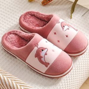 Autumn Winter Cotton Slippers Super Soft Home Slippers Par Non Slip Dolphin Plush Fleece Fur Slippers Flip Flops Y201026