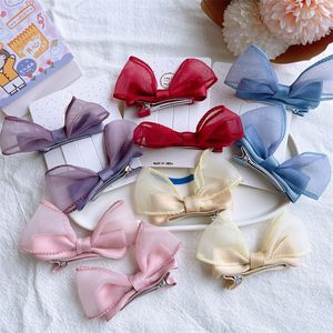 1 Pair New Korean Children's Simple Cute Three-dimensional Mesh Bow Hairpin Sweet Girl Princess Duckbill Clip Hair Accessories