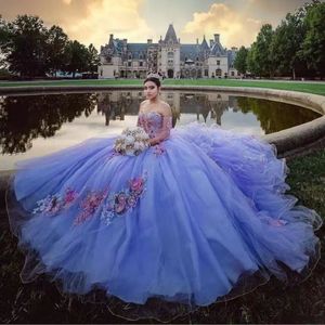 Novos vestidos de quinceanera roxos leves para o México 16 Apliques Girls Princess Ball vestidos de baile 15 vestido de festa do baile