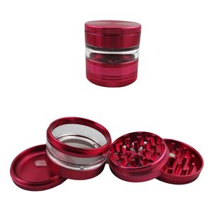 Rökningstillbehör 63mm aluminiumlegering Herb Grinder Transparent fönster Tobakslipor med filter 4-lagers tobaks krosshandgjorda cigarettverktyg ZL1112