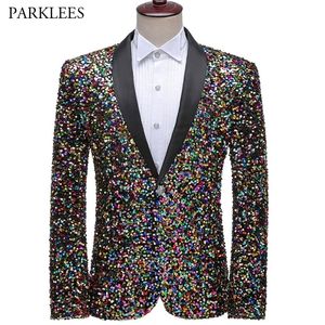 Renkli Glitter Pullu Smokin Blazer Erkekler Lüks Marka Erkek Şal Yaka Elbise Takım Elbise Ceket Düğün Parti Sahne Blazer Kostüm 220409