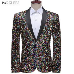 Kolorowe Glitter Cekiny Tuxedo Blazer Mężczyźni Luxury Marka Mężczyzna Szal Kołnierz Sukienka Kurtka Wedding Party Stage Blazer Costume 220409