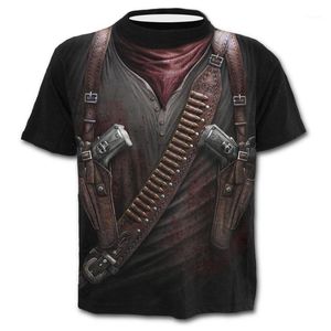 T-shirts T-shirts Västra Cowboy Print Rund Hals Slim Fit Short Sleeve Topp Topp Toppar Skjorta Punk Male Mens Kläder