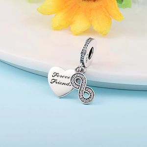 Forever Friends Clear CZ Wisiorek Charms Koraliki 925 Sterling Silver Bead Fit Pandora Bransoletka Koraliki Tworzenia Biżuterii DIY Dla Kobiet Prezent Akcesoria 791948CZ