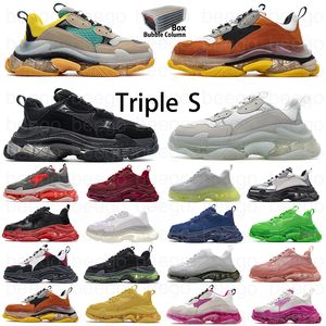 Mens Triple S Shoes 17FW Sneaker Womens Paris Black White Letter Colorful Blue Bright Red Rice Ash Grey Green Pink Silvery Retro Ladies