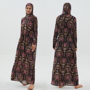 Abbigliamento etnico Ramadan Musulmano Indumento da preghiera 1 pezzo da donna con cintura Hijab attaccata Solabdress Jilbab Abbastanza lungo da coprire l'intero