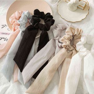 Fashion Solid Color Scrunchies Long Ribbon Ponytail Holder Ties Girls Elastic Rubber Bands Hair Accessories AA220323