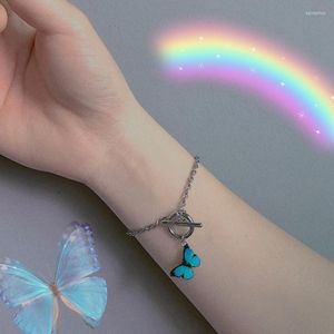 Цепочка ссылок Bohemia harajuku Ot-Buckle Bracelets Personality Blue Butterfly Peach Parter Farty Bracelet Kent22