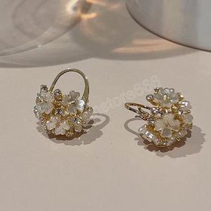 Korean Elegant Cute Shell Flower Hoop Earrings For Women Girls Delicate Zircon Ball Boucle D'oreille Jewelry Gifts