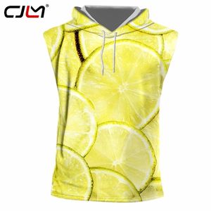 MENS COOL DROP HOODED TANK TOP 3D Tryckt Creative Lemon Stitching Cool Clothing Man Spandex 220623