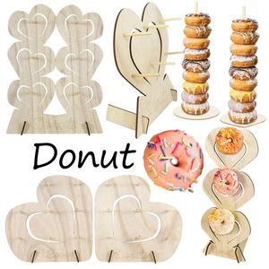 Party Decoration Wood Heart Form Donut Stand Wedding/Birthday/Baby Shower Dessert Sweetheart Table Decor Wall With Holderparty