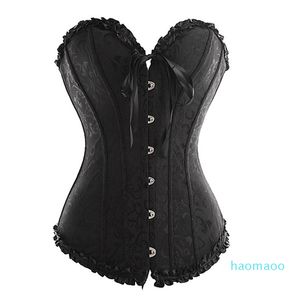 2022 Frill Jacquard Brocade Corset Wholesale Plus Size Lace Up Women Ribbon Floral Brodery Overbust Sexig Dance Bridal Corse Bustiers