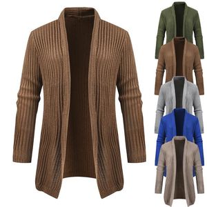 Men's Jackets European And American Foreign Trade Cardigan Knitted Sweater Men's Long-sleeved Mid-length Solid Color JackMen's