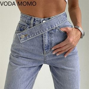 Streetwear koreanska stil jeans för kvinnor mode höga midja breda ben kvinnan denim hajuku lastbyxor jeans kvinna 220402