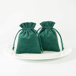 Small Dark Green Velvet Wedding Favor Drawstring Bag x9cm x3 inch for Rings Earrings Stud Jewelry Baby Shower Birthday Party Candy Gift Packaging Pouch