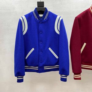 Mens designer jacket high quality wool blend material classic baseball collar fashion Stripe Design stand neck singlerow buckle luxury