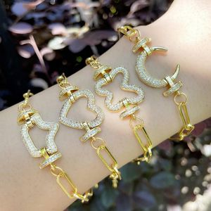 Charm armband guld länk kedja hjärta för kvinnor cz vit sten fjäril mån armband kristallsmycken smycken gåvor brtd40charm