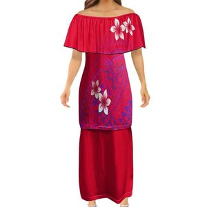 ファッションの女性ボディコンドレスサモアンオフショルダーフリルプレテシポリネシアの伝統的な部族デザインドレスカップルドレス220706