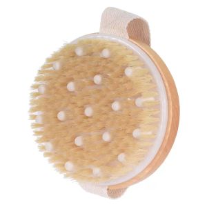 Pędzel do ciała do mokrego lub suchego szczotkowania naturalne włosie z węzłami masażu delikatne złuszczanie poprawy krążenia