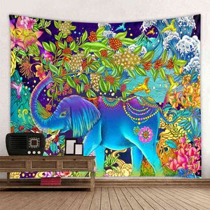 Stile cinese Pittura Arte Elefante Arazzo Deco Coperta Appesa Camera da letto Soggiorno Decorazione Misterioso Mandala Bohemian J220804