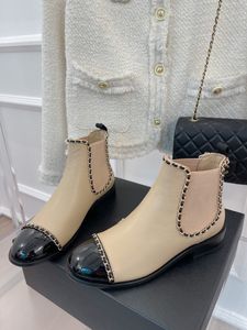 Boots Women Leather Leather Winter Winter Shoes الكاحل نصف سلسلة أسود بيج بيج منصة الثلج الجوارب 35-41