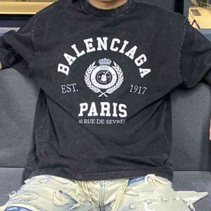 Balencaigass Top Quality Designer T shirt New Paris B Hemtvättad vetebokstäver Tryckt Löst kort ärm mångsidig halvälskare