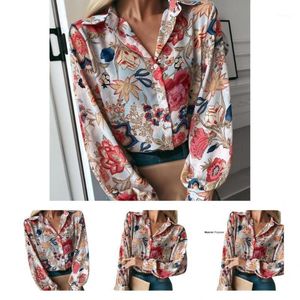 Women's Blouses & Shirts Polyester Fashion Flower Pattern Chiffon Shirt Soft Women Top Lightweight For Autumn