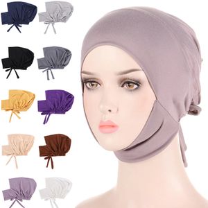 Inner Hijab Caps Muslim Stretch Tie Back Jersey Cap Islamic Ounderscarf Bonnet Female Headscarf Headwrap Arab Turban Mujer Justera