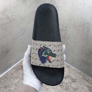 Män kvinnor tofflor sandaler remp original dammväska blommigt tryck läder webbing svarta skor mode lyx sommar strand sneakers0006w