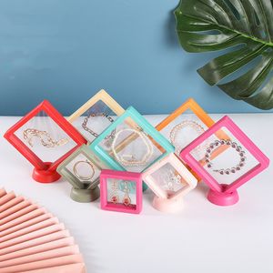 9x9x2cm Colorful Plastic Suspended Floating Display Case Earring Coin Gems Ring Jewelry Storage Pet Membrane Stand Holder Box LX4852