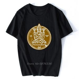 Mäns t-shirts nödställda meditation yoga zen andlig fred kvinnor blå t-shirt män bomull o-hals tshirt hip hopp tees streetwear harajuku