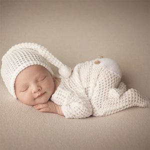 born Pography Kleidung Stricken Häkelmütze + Overall 2 Teile/satz Baby Po Requisiten Zubehör Studio Säuglingsschießen Kleidung 220423