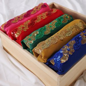 Chiffon Sequins Hijab Shinny Good Stitching Plain Scarf Muslim Shawl Plain Soft Turban Head Wraps Headband