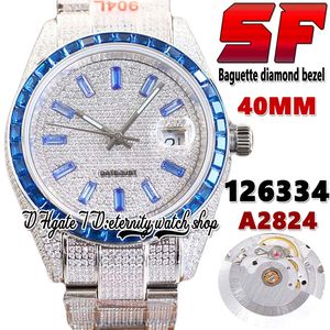 2022 SF ey126334 t126234 Top A2824 Automatic Mens Watch i126300 Blue Baguette Diamonds Bezel 904L Steel Iced Out Diamond Bracelet Super Edition Eternity Watches
