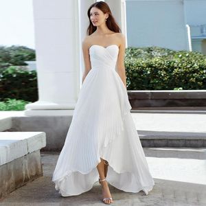 Other Wedding Dresses Charming Sweetheart Sleeveless Hi-Lo Dress 2022 Corset Sweep Train Beackless Crinkle Chiffon Bridal GownsOther