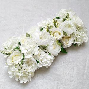 Wedding Road Cited Flowers Silk Rose Peony Hydrangea DIY Arched Door Flower Row Window T Station Wedding Decoration 50cm 220406