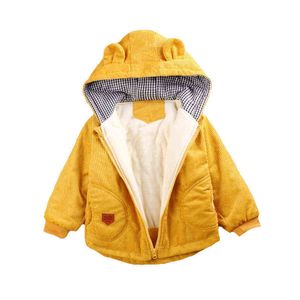 ボーイズコート冬の暖かいプラスベルベットのフード付きアウターウェアボーイ幼児用キッズジャケット1-5歳の子供クリスマスバースデーギフトJ220718
