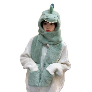 ベレット恐竜の帽子大人のぬいぐるみ風のスカーフ冬の手袋少女首の保護のためのセット温かいドロップベレット