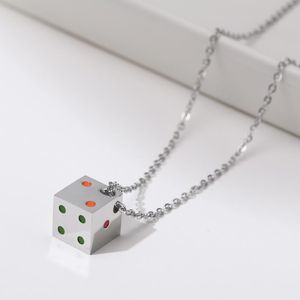 Pendant Necklaces High Quality Stainless Steel Rainbow Drop Glue Dice Necklace Hip Hop Punk Long Chain For Men Fashion Jewelry Party GiftPen