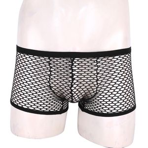 Underbyxor Mens See Through Fishnet Underwear Low Rise Bulge Pouch Boxer Shorts Elastic Waistband Hollow Out Lingerie Pantiesunderbyxor