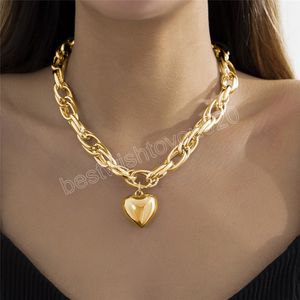 Hochwertige große Herz-Anhänger-Halskette für Damen, modisches Statement, Gold/Silber, klobige, schwere Ketten-Halsketten, Schmuck