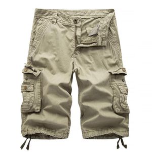 Heren shorts Summer Men Losse vrachtbroek Elastische taille Ademen Solid Color Knie Lengte broek Fitness Streetwear Beachmen's