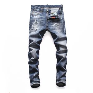 Designer DSQ Skinny Feet Spodnie Męskie Dżinsy Ripped D2 Paint Splatter Retro Blue Proste Jean Streetwear ŻeBGAR Wysokiej Jakości Strepants Niski Paisted