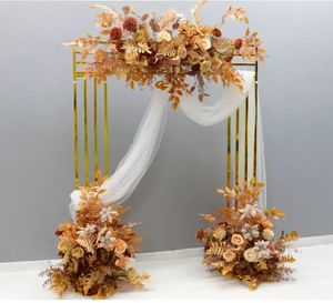 Wholesale chinese housing resale online - Shiny Gold Metal Frame Wedding Decoration Fabric Rack Backdrops Door Square Flower Row Arch Screen Background Home Screen Party Decor Floral Display Shelf B0702