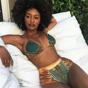 Bikini Yeni Afrikalı Baskı İki Parçası Banyo Takım Bikini Set Seksi Geometrik Mayo Mayo Altın Yüksek Bel Yüzme Takım T200508