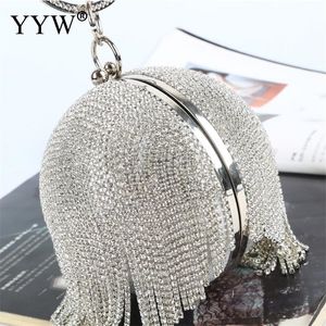 Sliver Diamonds Round Ball Evening Bags for Women Mode Mini Quasten Clutch Bag Ladies Ringhandtasche Clutches 220607
