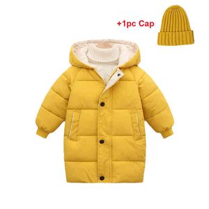 Young Children Winter Down Jackets Fashion Boys Girls Cotton Lined Hoodie Parka Children Outerwear Long Jackets Teen Overcoats J220718