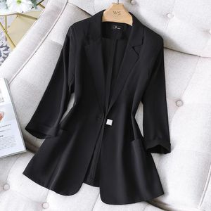 Ternos femininos Blazers Peonfly 2022 Moda Spring Jackets Single Button Single Three Quarting Summer Summer Solid Green Coat Chenas