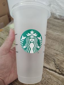 Starbucks Mermaid Goddess 24oz/16oz 473ml 710 ml Plastic mokken Tuimelaar herbruikbaar Clear drinkplatige bodem pilaar vorm deksel stro kopjes mok mok